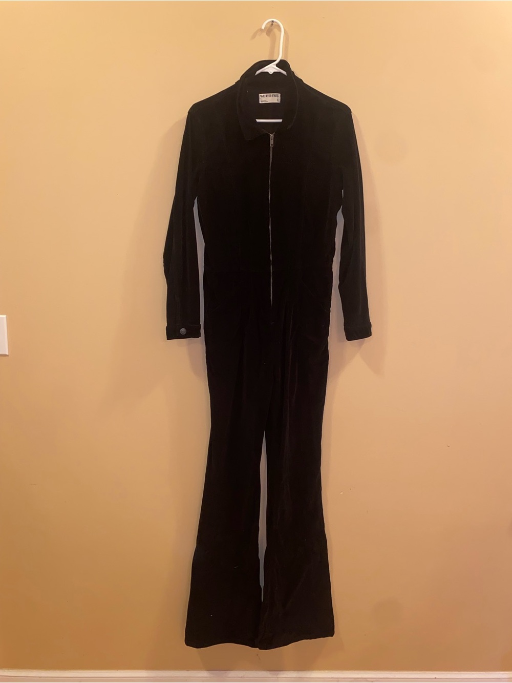 We The Free Black Velvet Zip-Front Jumpsuit